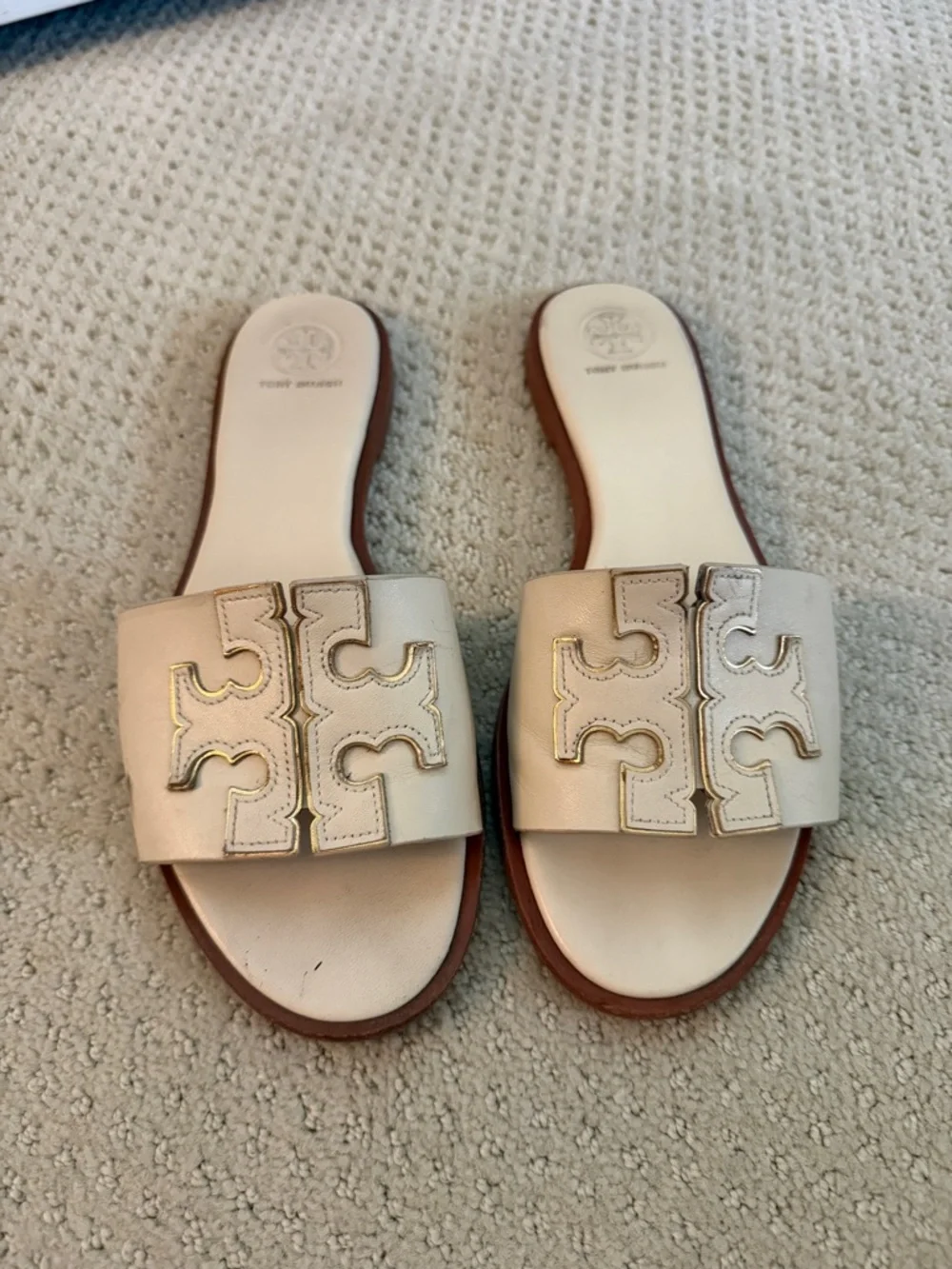 Tory Burch Beige Logo Slide Sandals 9